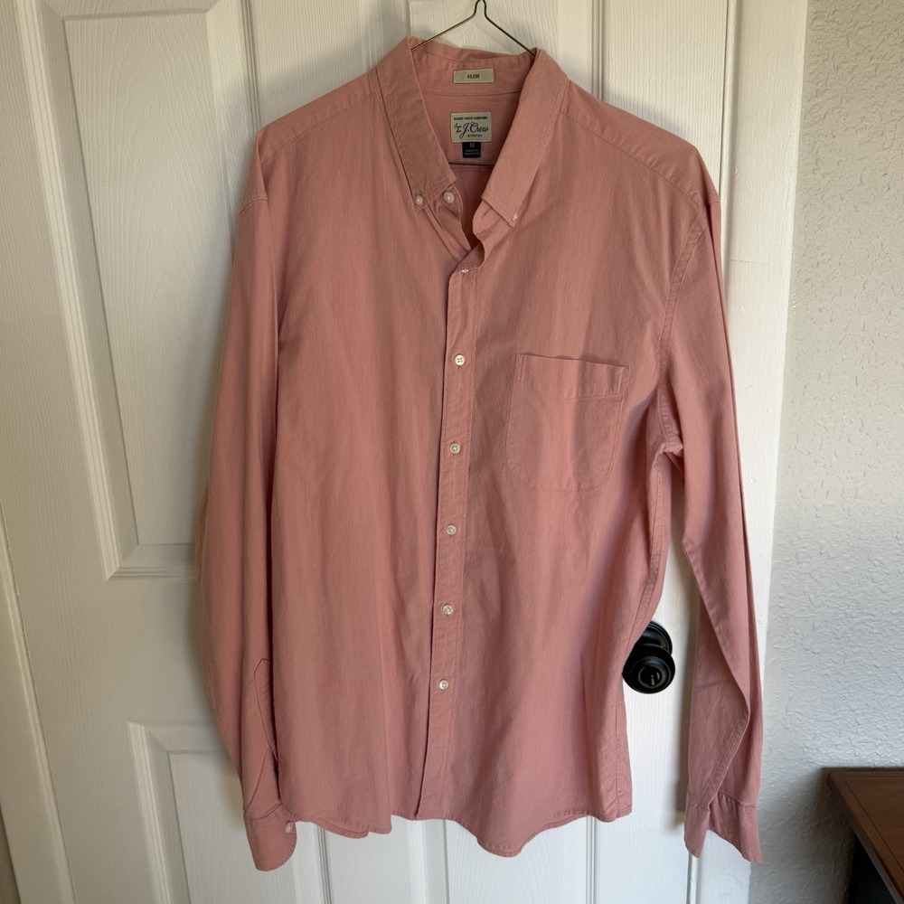 J.Crew Secret Wash Shirting Men's Pink Solid Slim Stretch Button-Down Shirt M